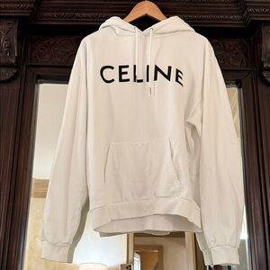 Celine White Hoodie with Black Logo